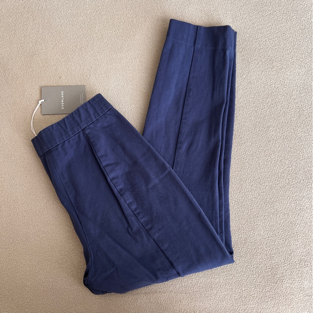 NWT Everlane Side Zip Stretch Cotton Pants Blue Ankle Cropped Work Business